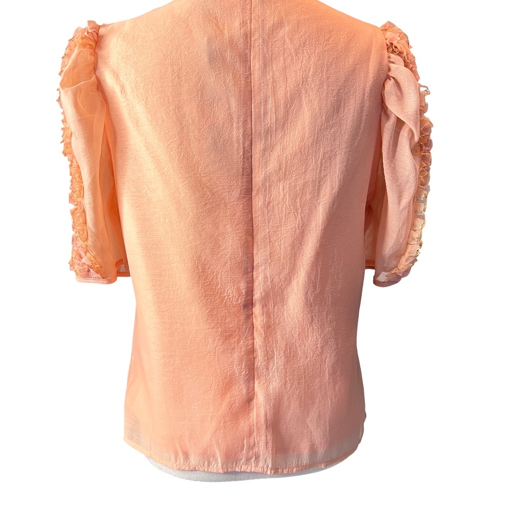 #A091 WHY DRESS Cottagecore Peach Ruffle Puff Sleeve Top Organza NWT L - Picture 4 of 12
